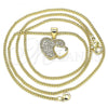 Oro Laminado Pendant Necklace, Gold Filled Style Heart Design, with White Micro Pave, Polished, Golden Finish, 04.344.0038.20