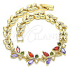 Oro Laminado Fancy Bracelet, Gold Filled Style Butterfly and Leaf Design, with Multicolor Cubic Zirconia, Polished, Golden Finish, 03.210.0135.2.08