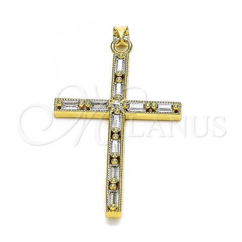 Oro Laminado Religious Pendant, Gold Filled Style Cross Design, with White Micro Pave, Polished, Golden Finish, 05.102.0039