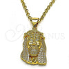 Oro Laminado Religious Pendant, Gold Filled Style Jesus Design, with White Micro Pave, Polished, Golden Finish, 05.342.0124