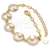 Oro Laminado Fancy Bracelet, Gold Filled Style with White Crystal, Polished, Golden Finish, 03.171.0036.07