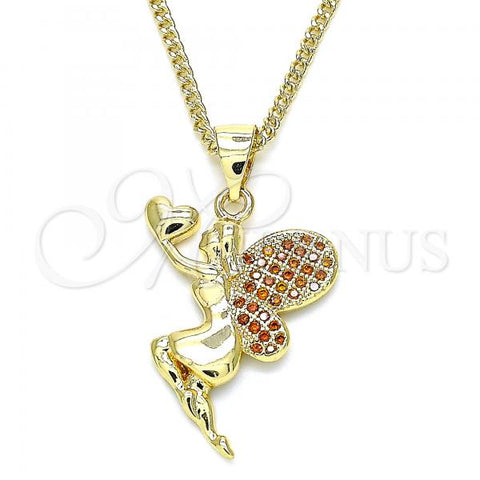 Oro Laminado Pendant Necklace, Gold Filled Style Angel and Heart Design, with Garnet Micro Pave, Polished, Golden Finish, 04.156.0322.2.20