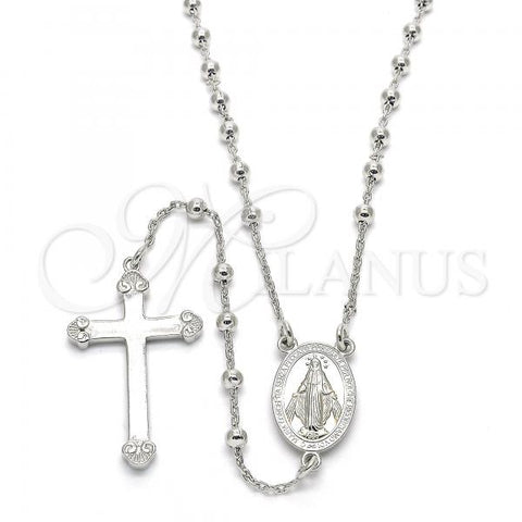 Sterling Silver Thin Rosary, Virgen Maria and Cross Design, Polished, Rhodium Finish, 09.285.0005.28