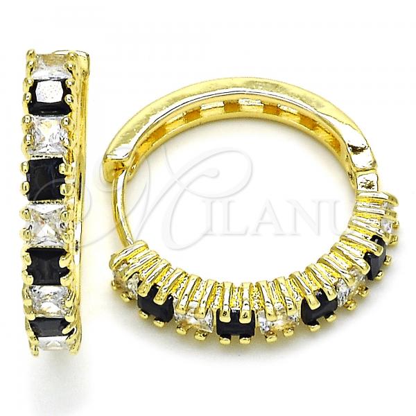Oro Laminado Huggie Hoop, Gold Filled Style with Black and White Cubic Zirconia, Polished, Golden Finish, 02.210.0105.12.25