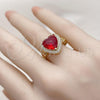 Oro Laminado Multi Stone Ring, Gold Filled Style Heart and Puff Mariner Design, with Garnet Cubic Zirconia and White Micro Pave, Polished, Golden Finish, 01.284.0107.2