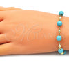 Oro Laminado Fancy Bracelet, Gold Filled Style Ball Design, with Turquoise Pearl, Polished, Golden Finish, 03.63.2226.1.08