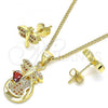 Oro Laminado Earring and Pendant Adult Set, Gold Filled Style Dragon-Fly Design, with Garnet Micro Pave, Polished, Golden Finish, 10.156.0270.2