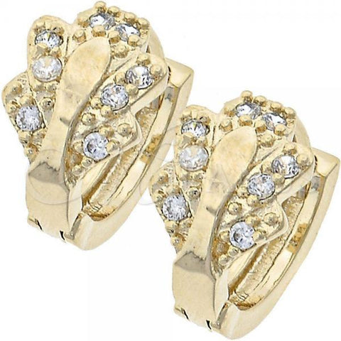 Oro Laminado Huggie Hoop, Gold Filled Style Butterfly Design, with White Cubic Zirconia, Polished, Golden Finish, 02.165.0057