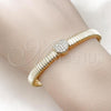 Oro Laminado Individual Bangle, Gold Filled Style Heart Design, with White Cubic Zirconia, Polished, Golden Finish, 07.60.0005.04