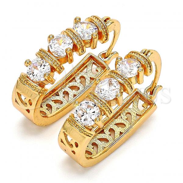 Oro Laminado Small Hoop, Gold Filled Style with White Cubic Zirconia, Polished, Golden Finish, 02.196.0039.15