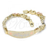 Oro Laminado ID Bracelet, Gold Filled Style Heart Design, Polished, Tricolor, 03.63.1943.1.08