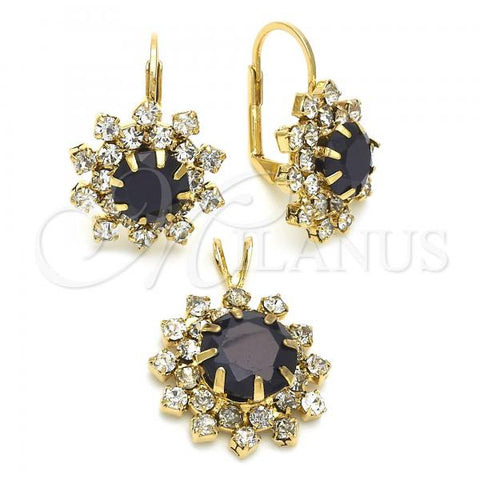 Oro Laminado Earring and Pendant Adult Set, Gold Filled Style Flower Design, with Multicolor Cubic Zirconia, Polished, Golden Finish, 5.057.001.1