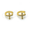 Oro Laminado Earcuff Earring, Gold Filled Style Cross Design, with White Micro Pave, Polished, Golden Finish, 02.210.0675