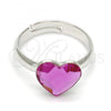 Rhodium Plated Multi Stone Ring, Heart Design, with Rose Swarovski Crystals, Polished, Rhodium Finish, 01.239.0002.1 (One size fits all)