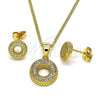 Oro Laminado Earring and Pendant Adult Set, Gold Filled Style with White Micro Pave, Polished, Golden Finish, 10.342.0078