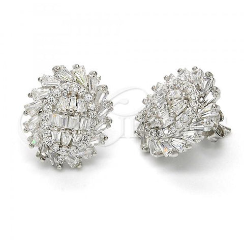 Sterling Silver Stud Earring, with White Cubic Zirconia, Polished, Rhodium Finish, 02.175.0119