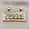 Oro Laminado Religious Pendant, Gold Filled Style Greek Key Design, Diamond Cutting Finish, Golden Finish, 05.120.0094