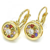 Oro Laminado Leverback Earring, Gold Filled Style Flower Design, with Multicolor Cubic Zirconia, Polished, Golden Finish, 02.210.0216.1