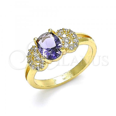 Oro Laminado Multi Stone Ring, Gold Filled Style with Amethyst and White Cubic Zirconia, Polished, Golden Finish, 01.284.0048.1.09