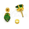 Stainless Steel Stud Earring, Teardrop Design, with Green Cubic Zirconia, Polished, Golden Finish, 02.271.0023.10