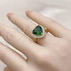 Oro Laminado Multi Stone Ring, Gold Filled Style Heart and Puff Mariner Design, with Green Cubic Zirconia and White Micro Pave, Polished, Golden Finish, 01.284.0107.1