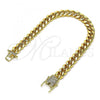 Oro Laminado Basic Bracelet, Gold Filled Style Miami Cuban Design, with White Micro Pave, Polished, Golden Finish, 04.156.0466.07