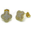 Oro Laminado Stud Earring, Gold Filled Style Four-leaf Clover Design, with White Micro Pave, Polished, Golden Finish, 02.283.0184