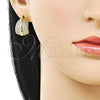 Oro Laminado Huggie Hoop, Gold Filled Style Leaf Design, with White Cubic Zirconia, Polished, Golden Finish, 02.283.0289.20
