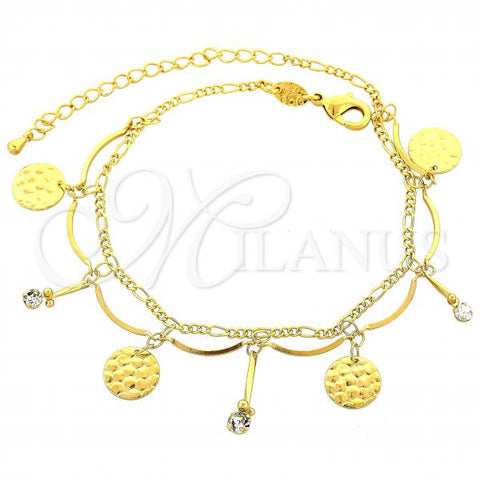 Oro Laminado Charm Bracelet, Gold Filled Style with White Cubic Zirconia, Polished, Golden Finish, 03.63.1302.10