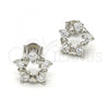 Sterling Silver Stud Earring, Star and Heart Design, with White Cubic Zirconia, Polished, Rhodium Finish, 02.285.0027