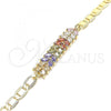 Oro Laminado Fancy Bracelet, Gold Filled Style Leaf Design, with Multicolor Cubic Zirconia, Polished, Golden Finish, 03.63.2153.2.07