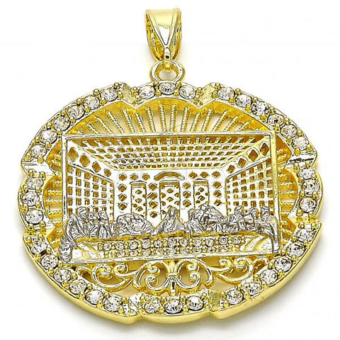Oro Laminado Religious Pendant, Gold Filled Style with White Crystal, Polished, Two Tone, 05.253.0050