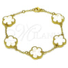 Oro Laminado Fancy Bracelet, Gold Filled Style Flower and Rolo Design, with Ivory Mother of Pearl, Polished, Golden Finish, 03.313.0043.08