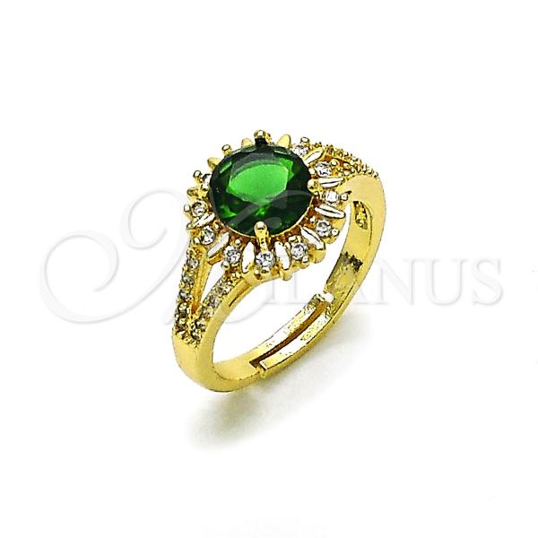 Oro Laminado Multi Stone Ring, Gold Filled Style Cluster and Sun Design, with Green and White Cubic Zirconia, Polished, Golden Finish, 01.284.0102.1