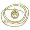 Oro Laminado Pendant Necklace, Gold Filled Style Heart Design, with White Micro Pave, Polished, Golden Finish, 04.362.0004.20