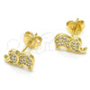Oro Laminado Stud Earring, Gold Filled Style Elephant Design, with White Cubic Zirconia, Polished, Golden Finish, 02.156.0277