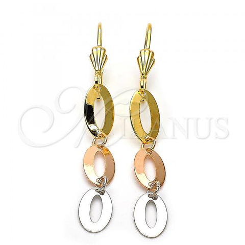 Oro Laminado Long Earring, Gold Filled Style Polished, Tricolor, 02.63.2149