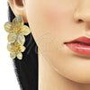 Oro Laminado Stud Earring, Gold Filled Style Flower Design, Diamond Cutting Finish, Golden Finish, 02.282.0058
