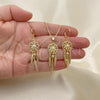 Oro Laminado Earring and Pendant Adult Set, Gold Filled Style Flower Design, Polished, Golden Finish, 10.02.0009