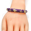 Oro Laminado Individual Bangle, Gold Filled Style Elephant and Flower Design, Purple Enamel Finish, Golden Finish, 07.246.0010.4.05 (10 MM Thickness, Size 5 - 2.50 Diameter)