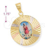 Oro Laminado Religious Pendant, Gold Filled Style San Lazaro Design, Diamond Cutting Finish, Tricolor, 5.196.022