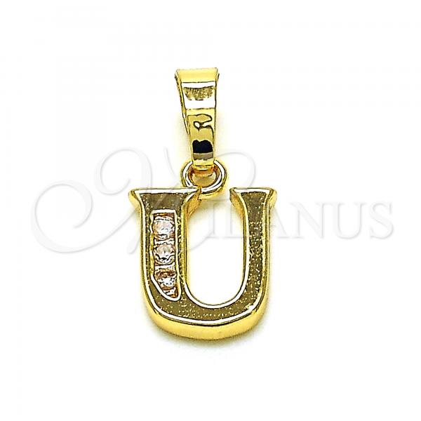 Oro Laminado Fancy Pendant, Gold Filled Style Initials Design, with White Cubic Zirconia, Polished, Golden Finish, 05.26.0033