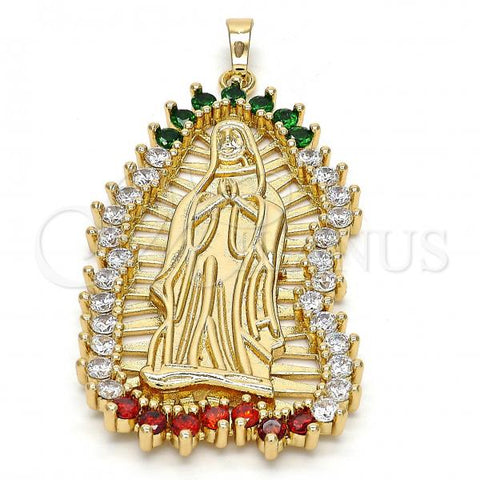 Oro Laminado Religious Pendant, Gold Filled Style Guadalupe Design, with Multicolor Cubic Zirconia, Polished, Golden Finish, 05.94.0001.1