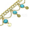 Oro Laminado Charm Bracelet, Gold Filled Style with Turquoise Opal, Polished, Golden Finish, 03.331.0209.08