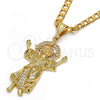 Oro Laminado Religious Pendant, Gold Filled Style Divino Niño Design, with White Cubic Zirconia, Polished, Golden Finish, 05.120.0044