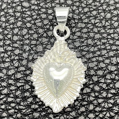 Sterling Silver Religious Pendant, Heart Design, Polished, Silver Finish, 05.392.0023