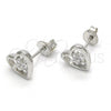Sterling Silver Stud Earring, Heart and Flower Design, with White Cubic Zirconia, Polished,, 02.285.0054