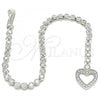 Sterling Silver Fancy Bracelet, Heart Design, with White Cubic Zirconia, Polished, Rhodium Finish, 03.286.0003.08