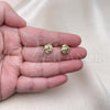 Oro Laminado Stud Earring, Gold Filled Style Love Knot Design, with White Micro Pave, Polished, Golden Finish, 02.156.0639