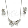 Sterling Silver Earring and Pendant Adult Set, Butterfly Design, with White Cubic Zirconia and White Micro Pave, Polished, Rhodium Finish, 10.186.0015